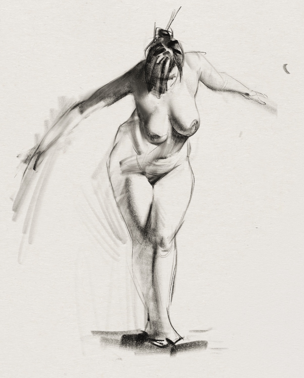 Expressive charcoal drawing of a standing figure